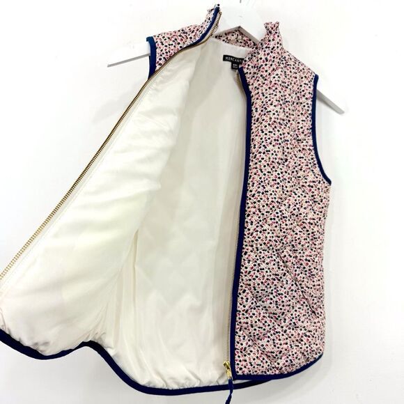 J. Crew Mercantile Blue Pink Floral Ruffled Mock Neck Zip Up Quilted Puffer Vest - Picture 8 of 16